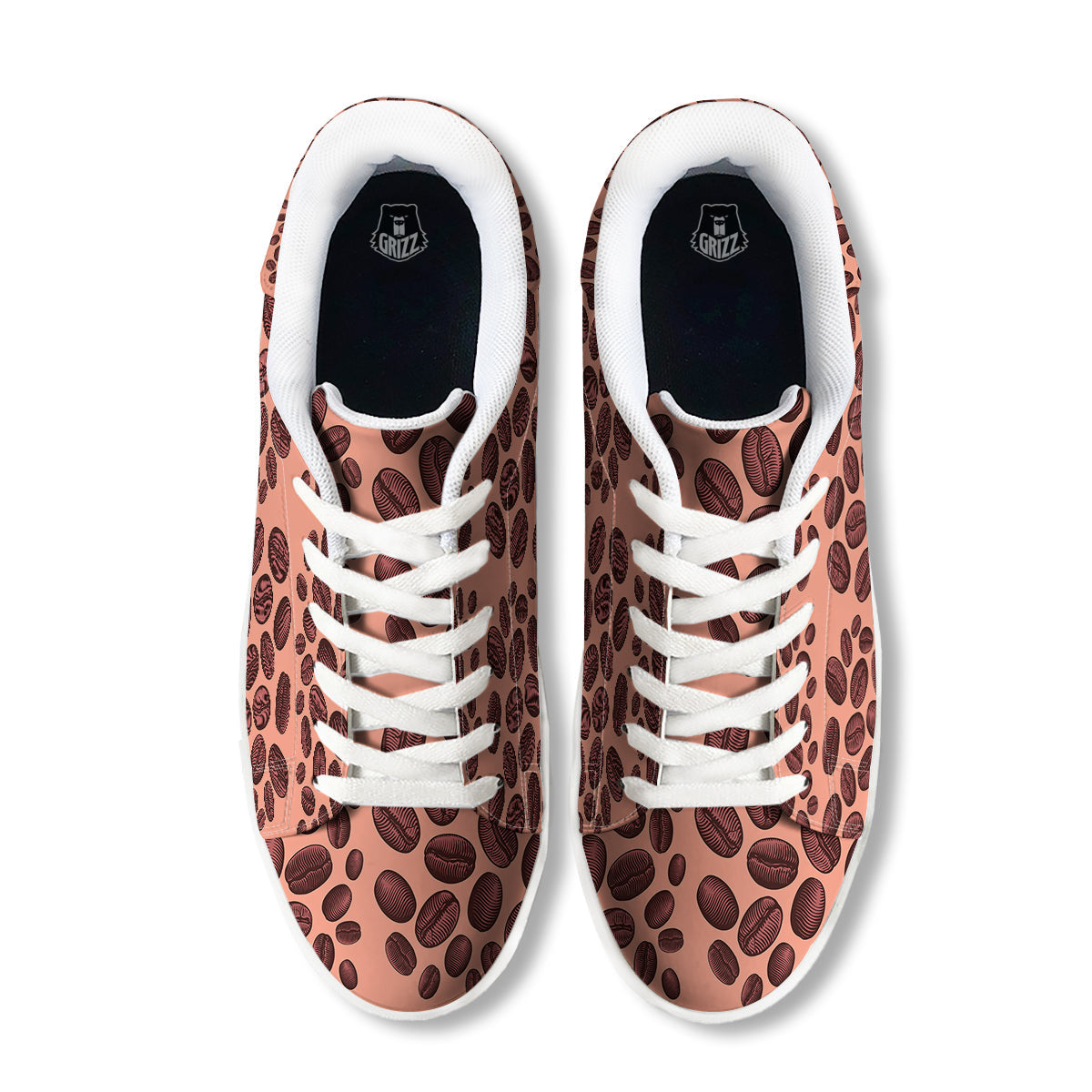 Coffee Bean Vintage Print Pattern White Low Top Sneakers-grizzshop