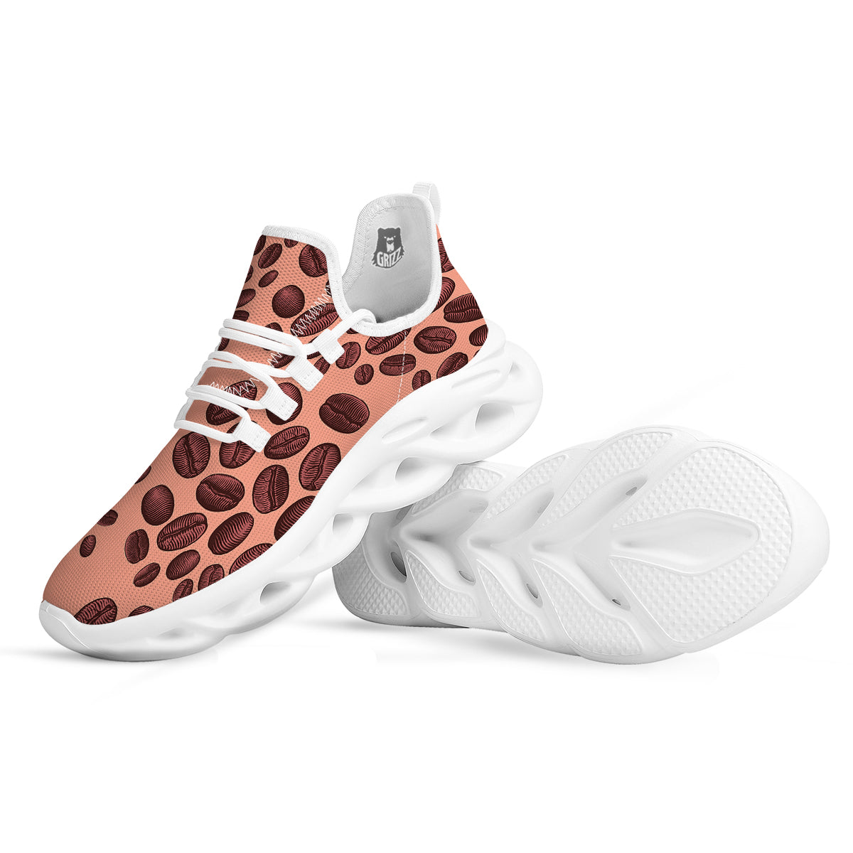 Coffee Bean Vintage Print Pattern White Running Shoes-grizzshop
