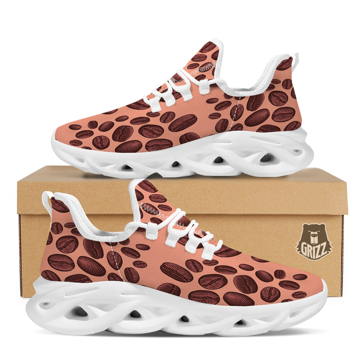 Coffee Bean Vintage Print Pattern White Running Shoes-grizzshop