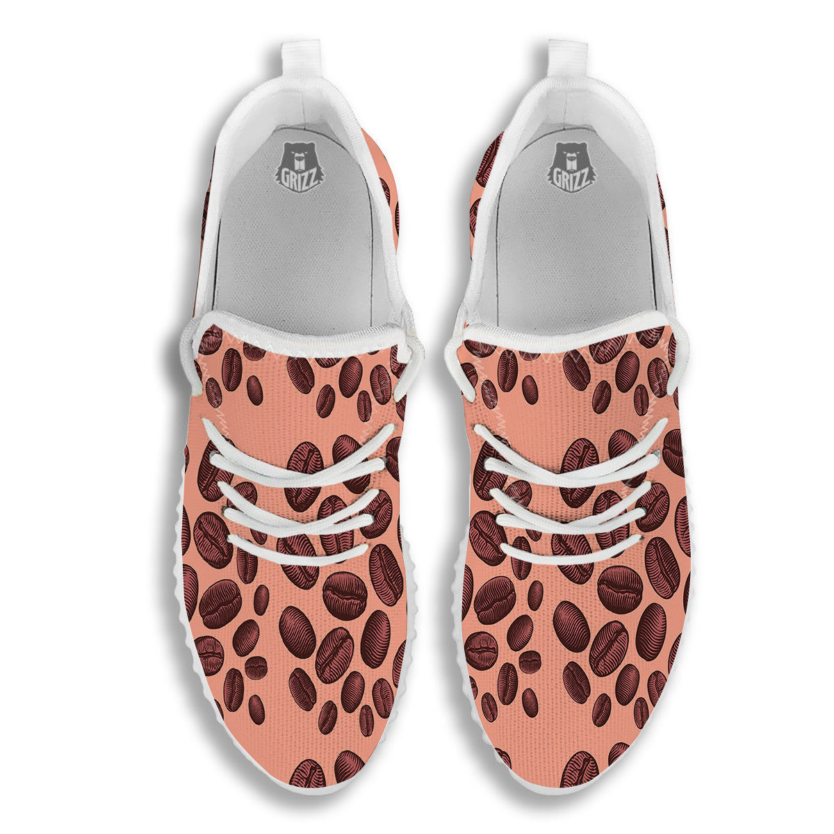 Coffee Bean Vintage Print Pattern White Walking Shoes-grizzshop