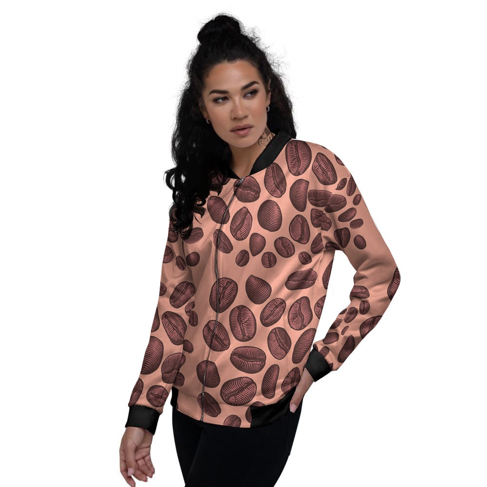 Coffee Bean Vintage Print Pattern Women's Bomber Jacket-grizzshop