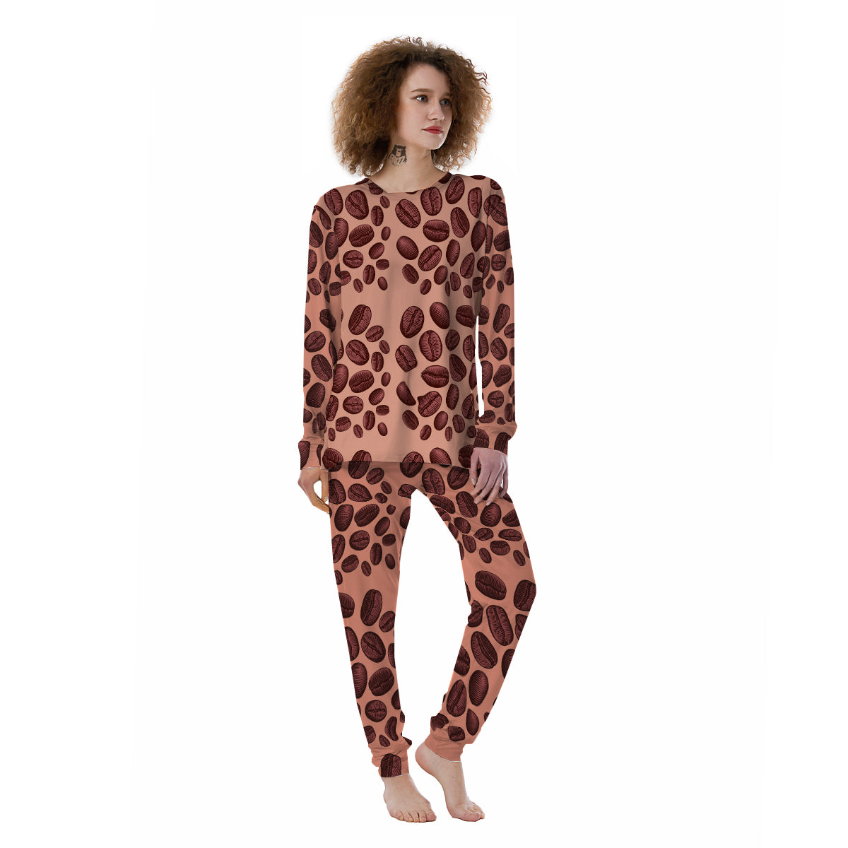 Coffee Bean Vintage Print Pattern Women's Pajamas-grizzshop