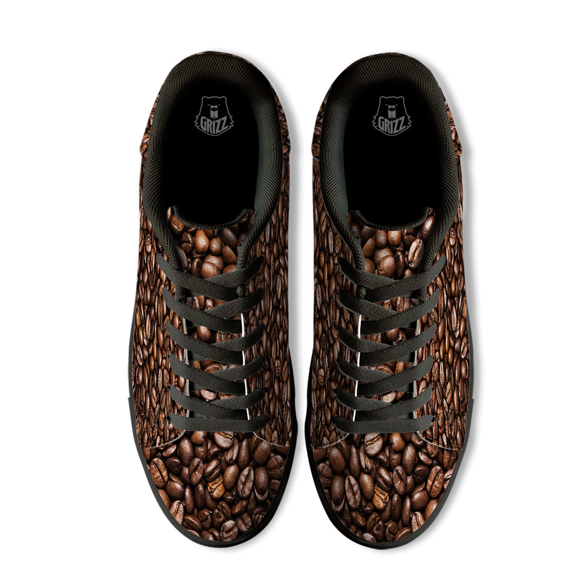 Coffee Beans Print Black Low Top Sneakers-grizzshop