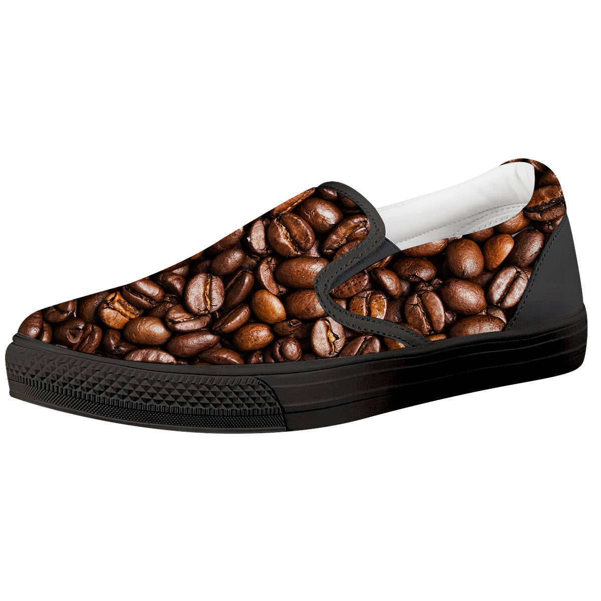 Coffee Beans Print Black Slip On Shoes-grizzshop