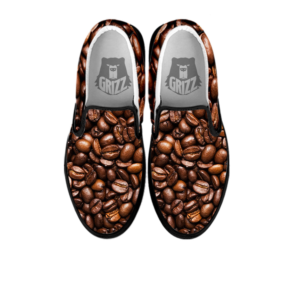 Coffee Beans Print Black Slip On Shoes-grizzshop