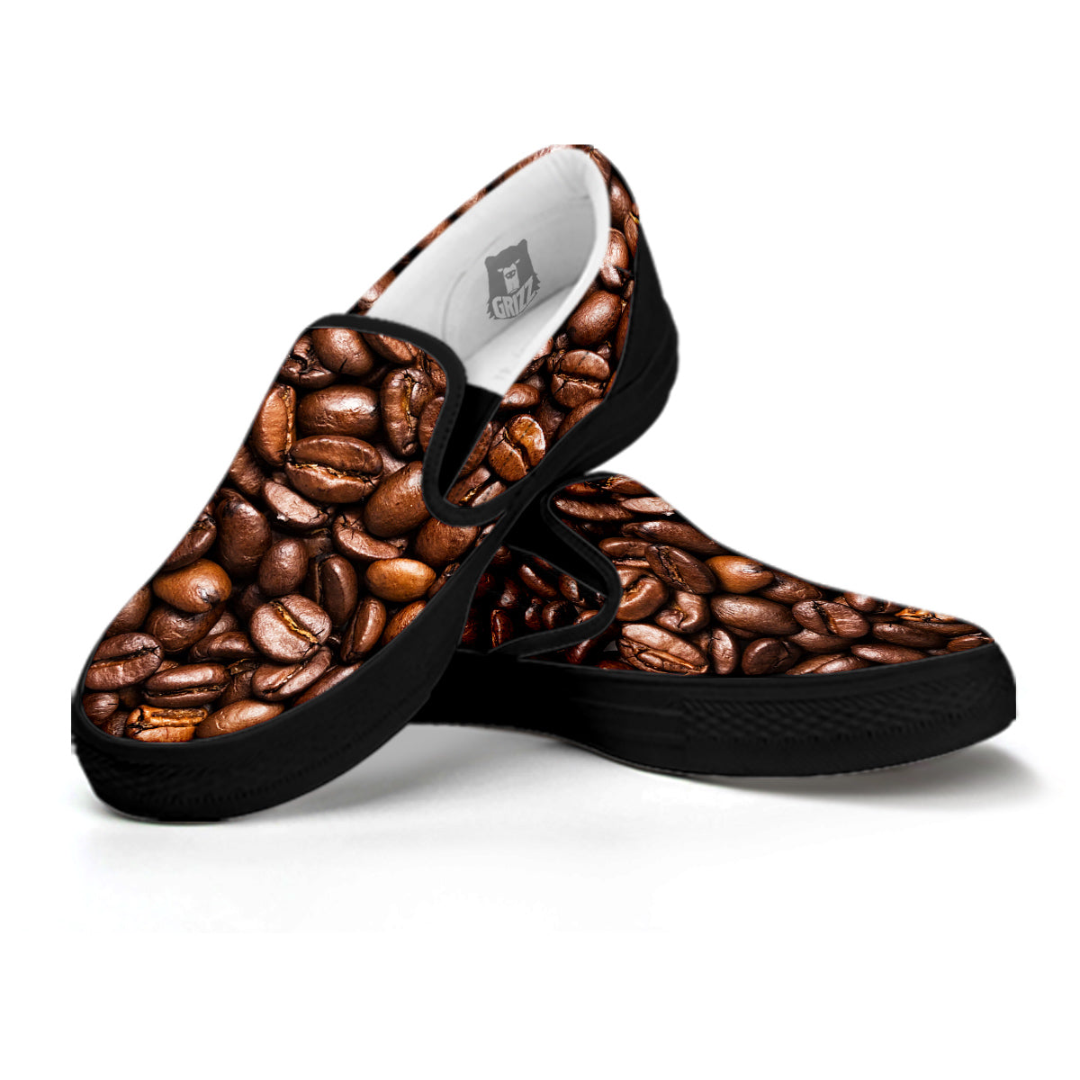 Coffee Beans Print Black Slip On Shoes-grizzshop