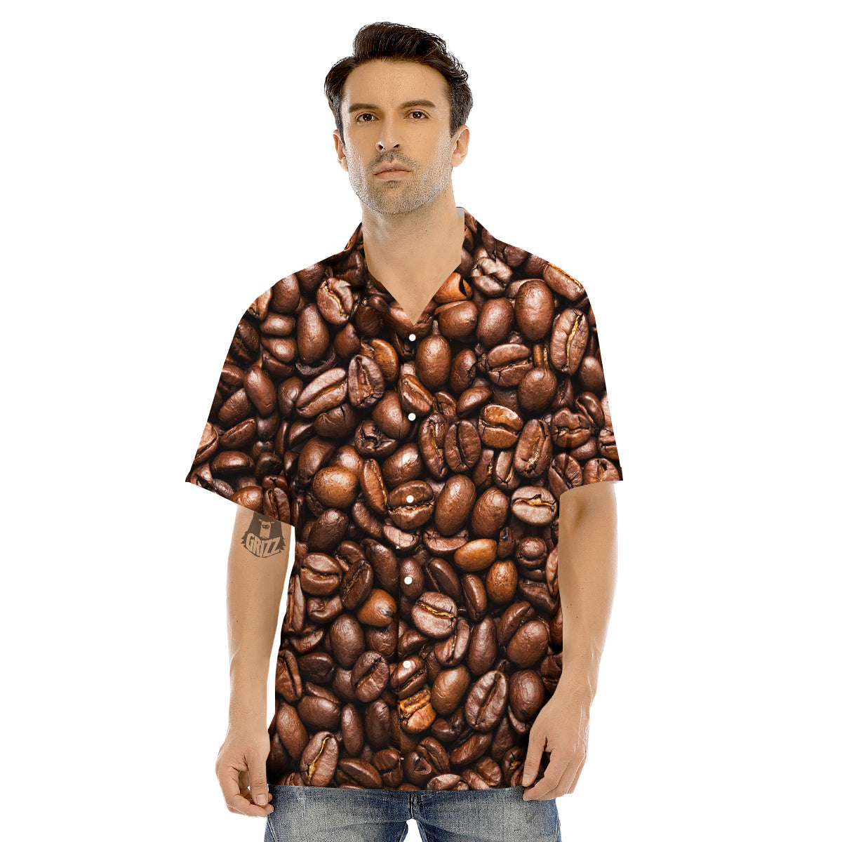 Coffee Beans Print Men's Hawaiian Shirt-grizzshop