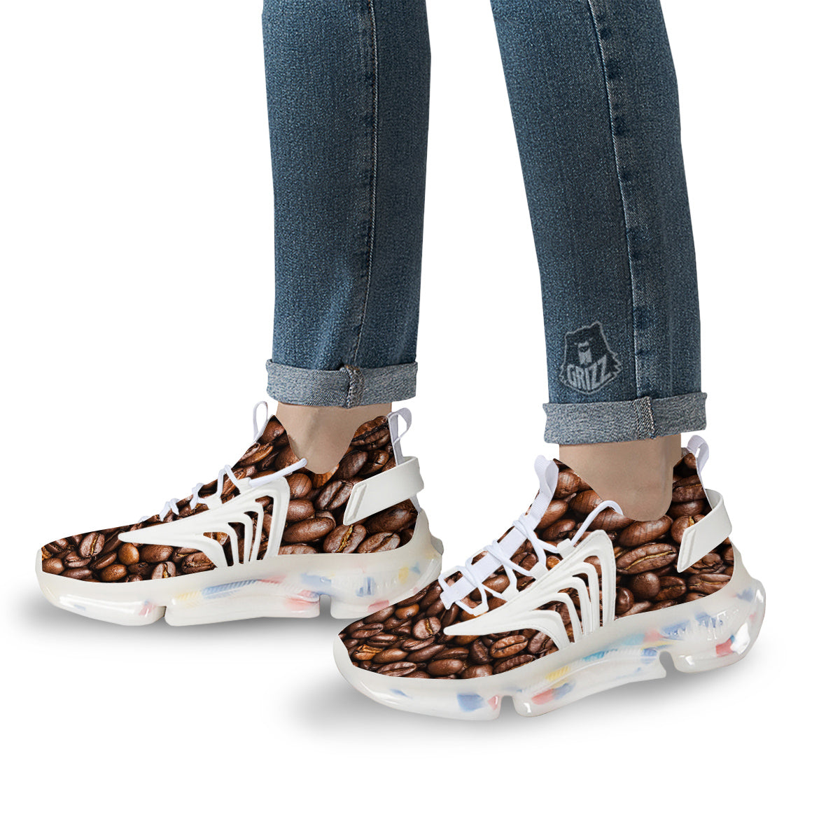 Coffee Beans Print White Gym Shoes-grizzshop