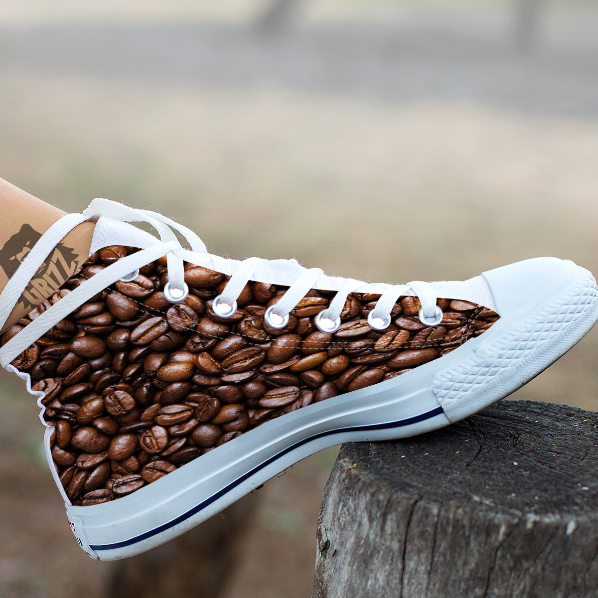 Coffee Beans Print White High Top Shoes-grizzshop