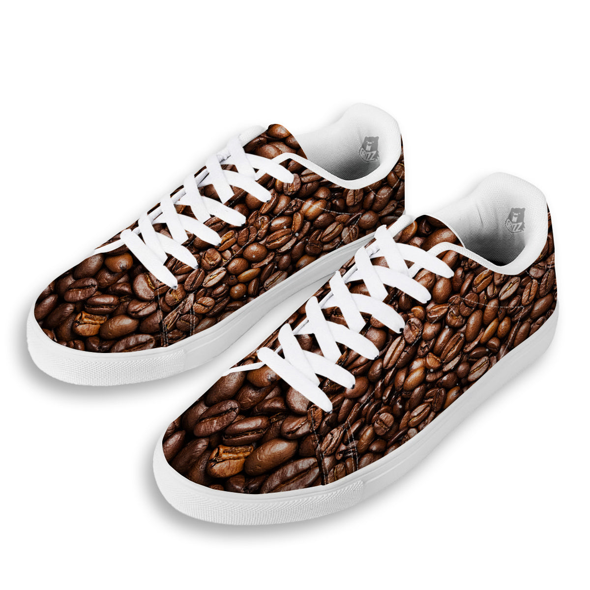 Coffee Beans Print White Low Top Sneakers-grizzshop