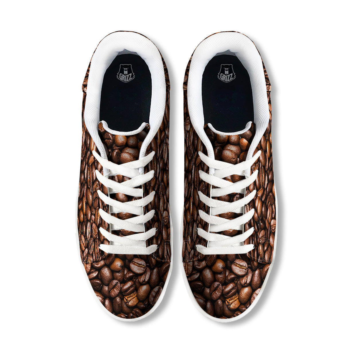 Coffee Beans Print White Low Top Sneakers-grizzshop