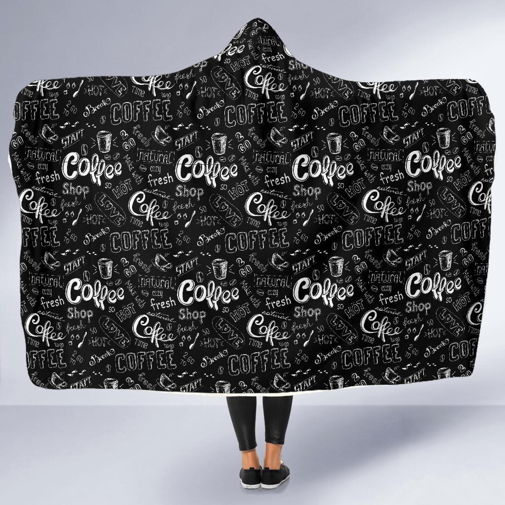Coffee Black Pattern Print Hooded Blanket-grizzshop