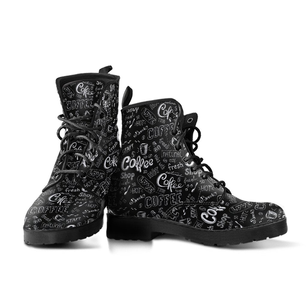 Coffee Black Pattern Print Men Women Leather Boots-grizzshop