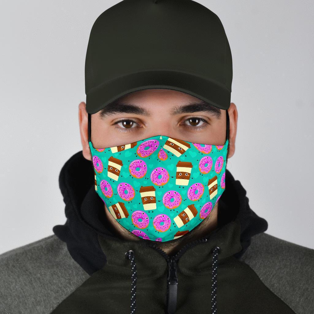 Coffee Donut Pattern Print Face Mask-grizzshop