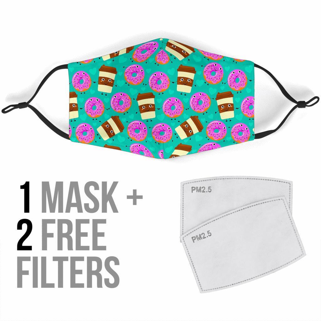 Coffee Donut Pattern Print Face Mask-grizzshop