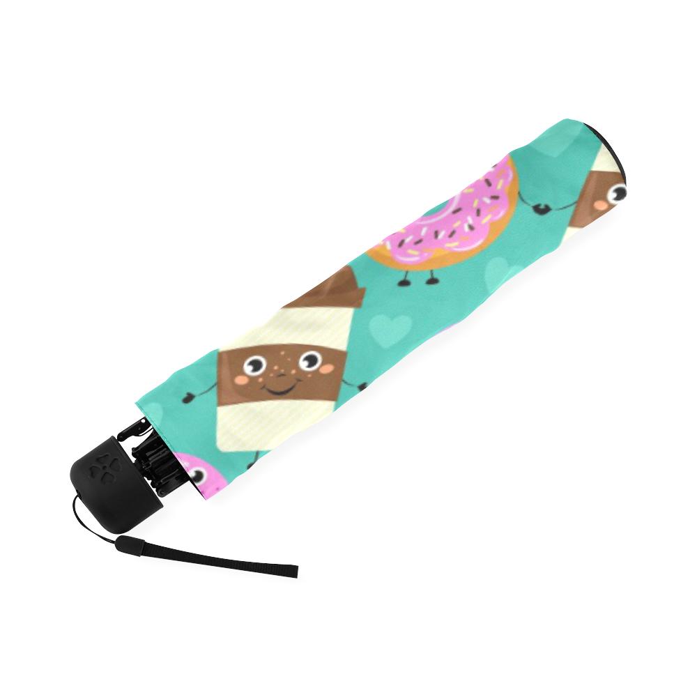 Coffee Donut Pattern Print Foldable Umbrella-grizzshop