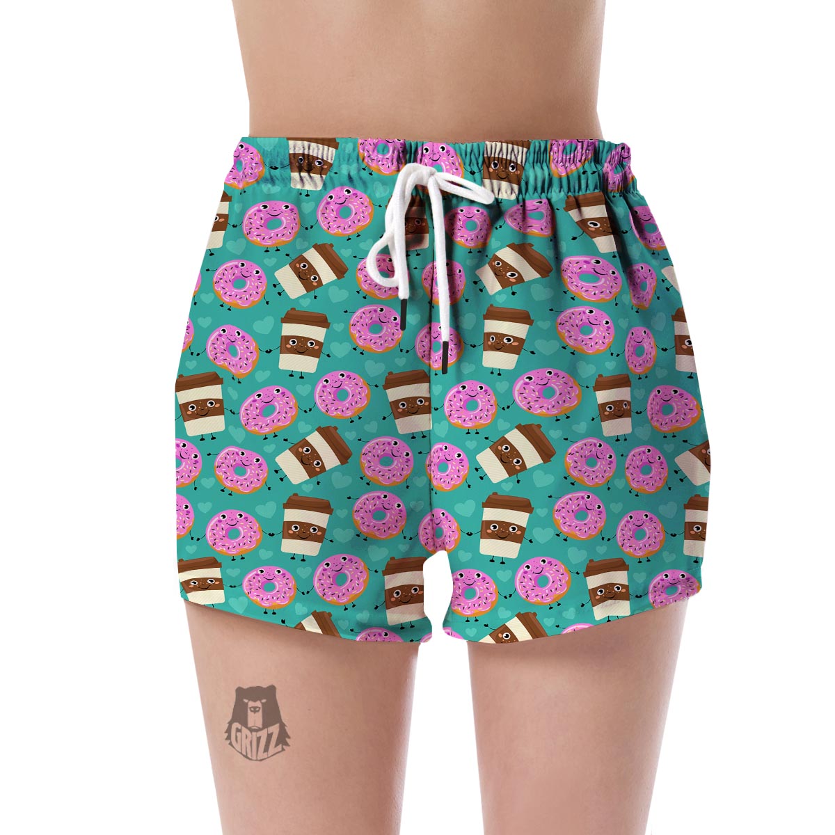 Coffee Donut Pattern Print Women's Shorts-grizzshop