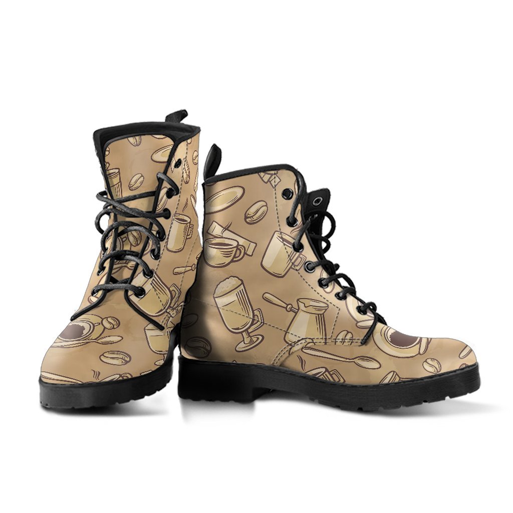Coffee Pattern Print Men Women Leather Boots-grizzshop