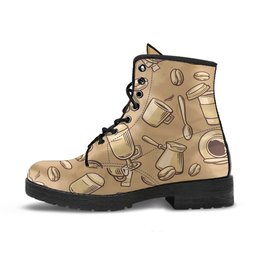 Coffee Pattern Print Men Women Leather Boots-grizzshop