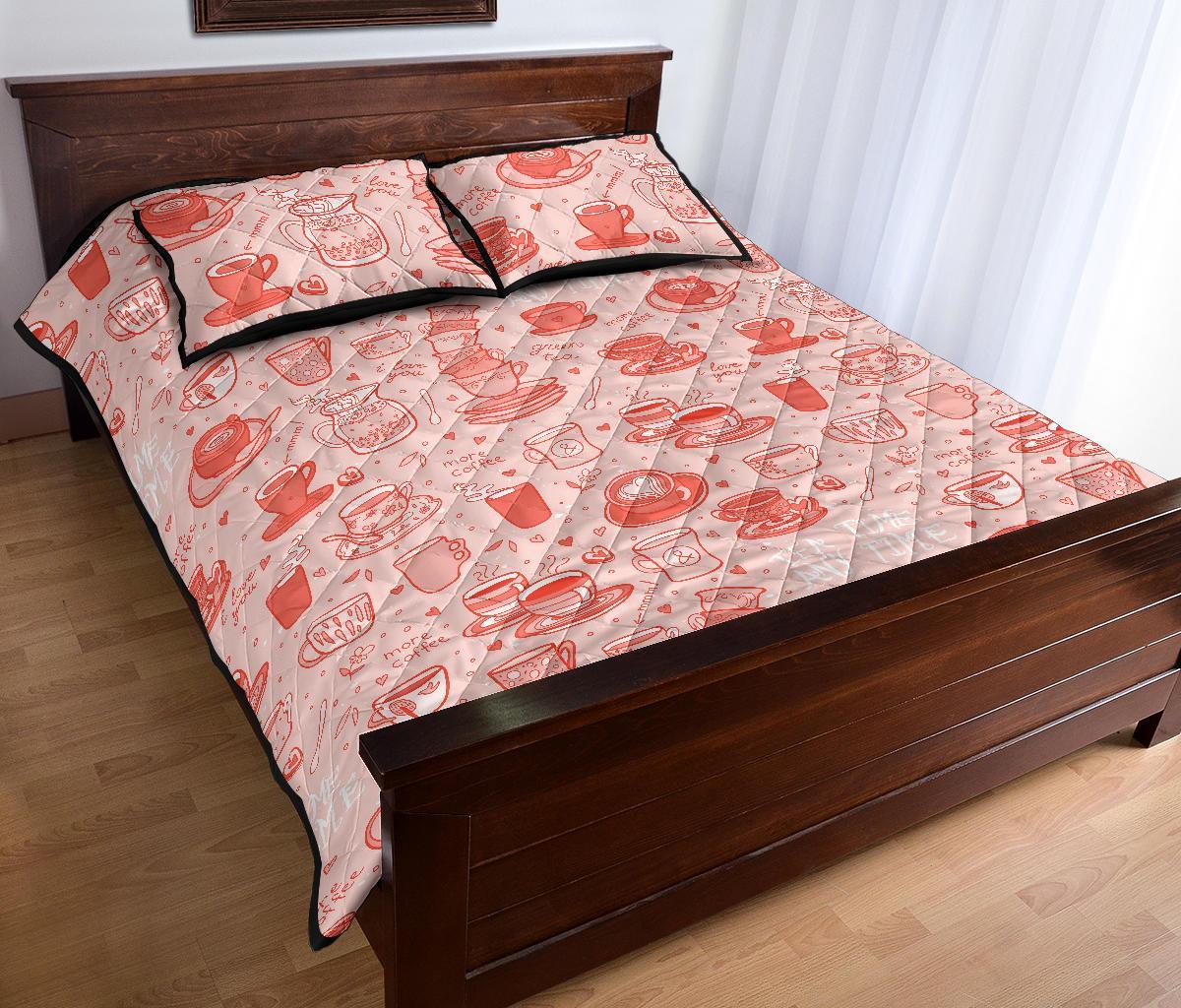 Coffee Pink Pattern Print Bed Set Quilt-grizzshop