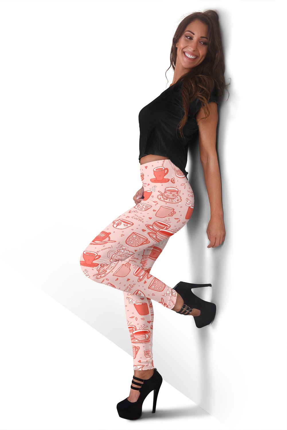 Coffee Pink Pattern Print Women Leggings-grizzshop