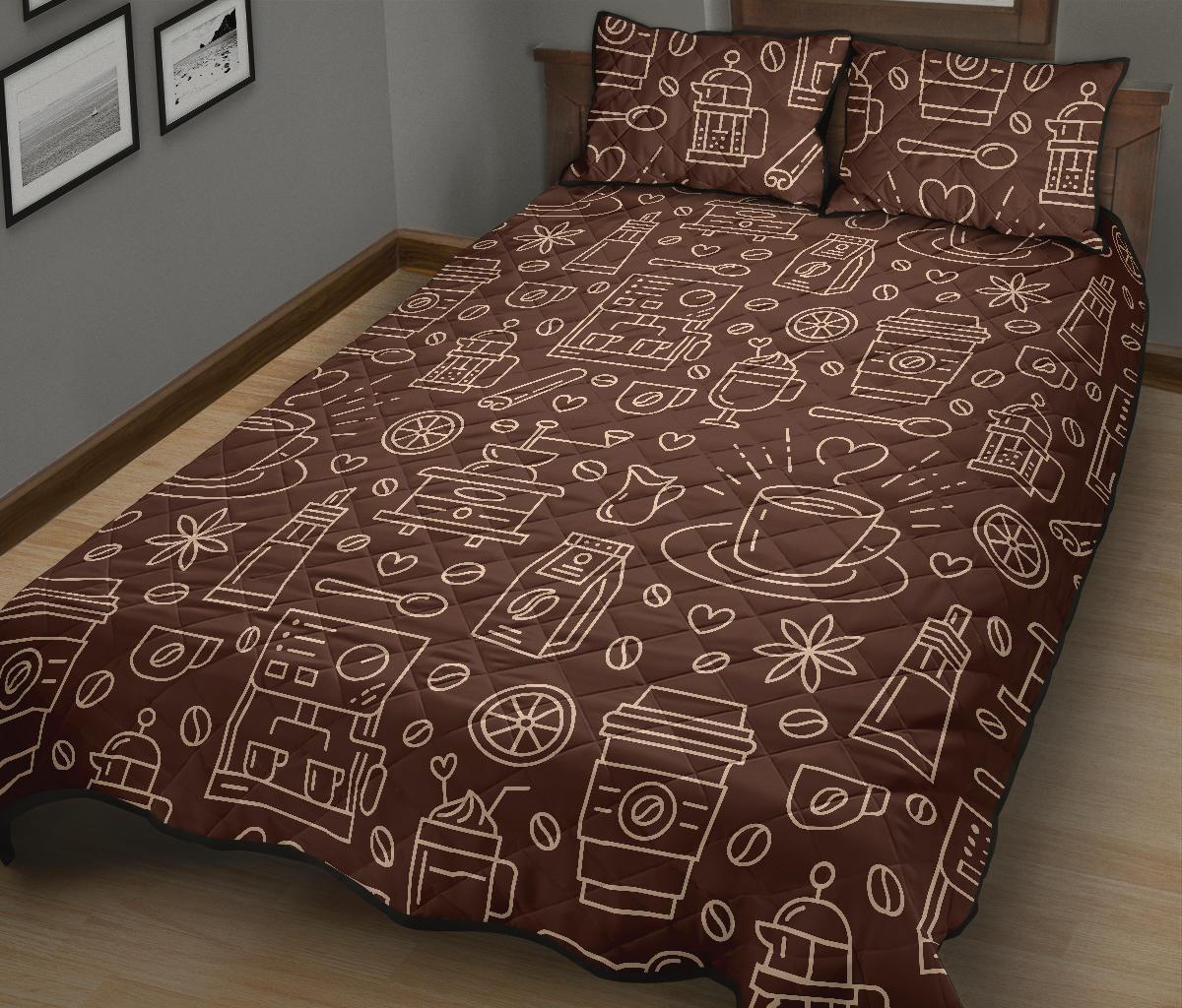 Coffee Print Pattern Bed Set Quilt-grizzshop