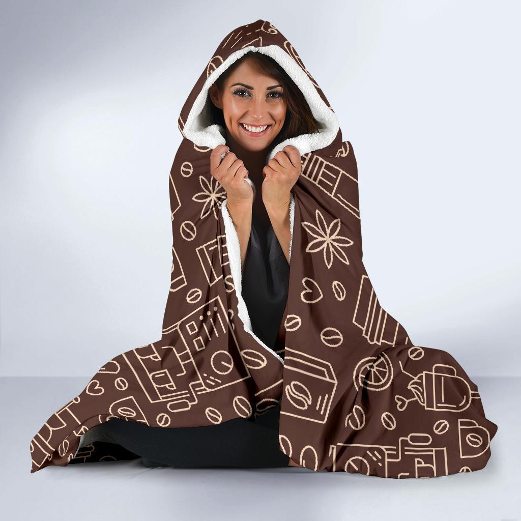 Coffee Print Pattern Hooded Blanket-grizzshop