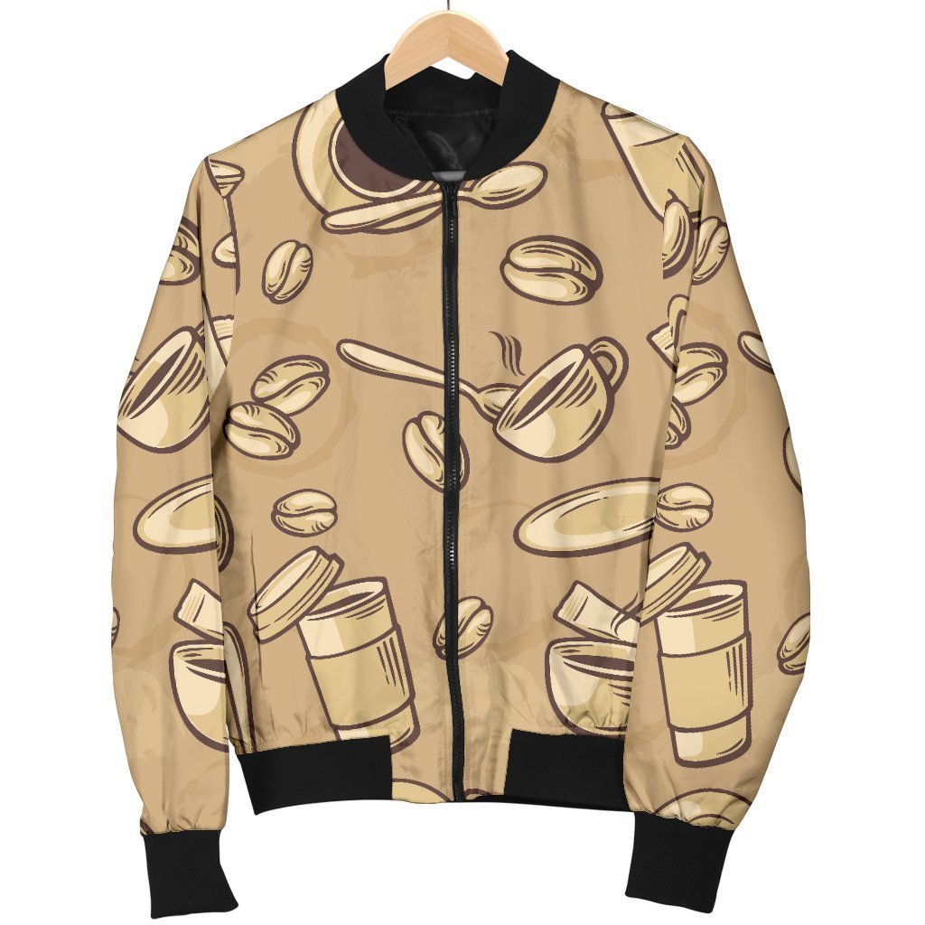 Coffee Pattern Print Women Casual Bomber Jacket-grizzshop