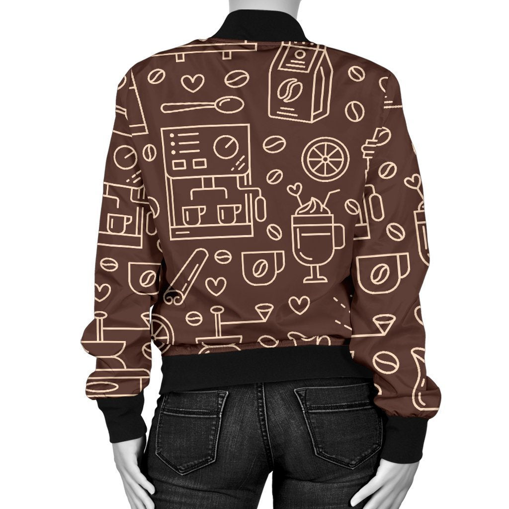 Coffee Print Pattern Women Casual Bomber Jacket-grizzshop