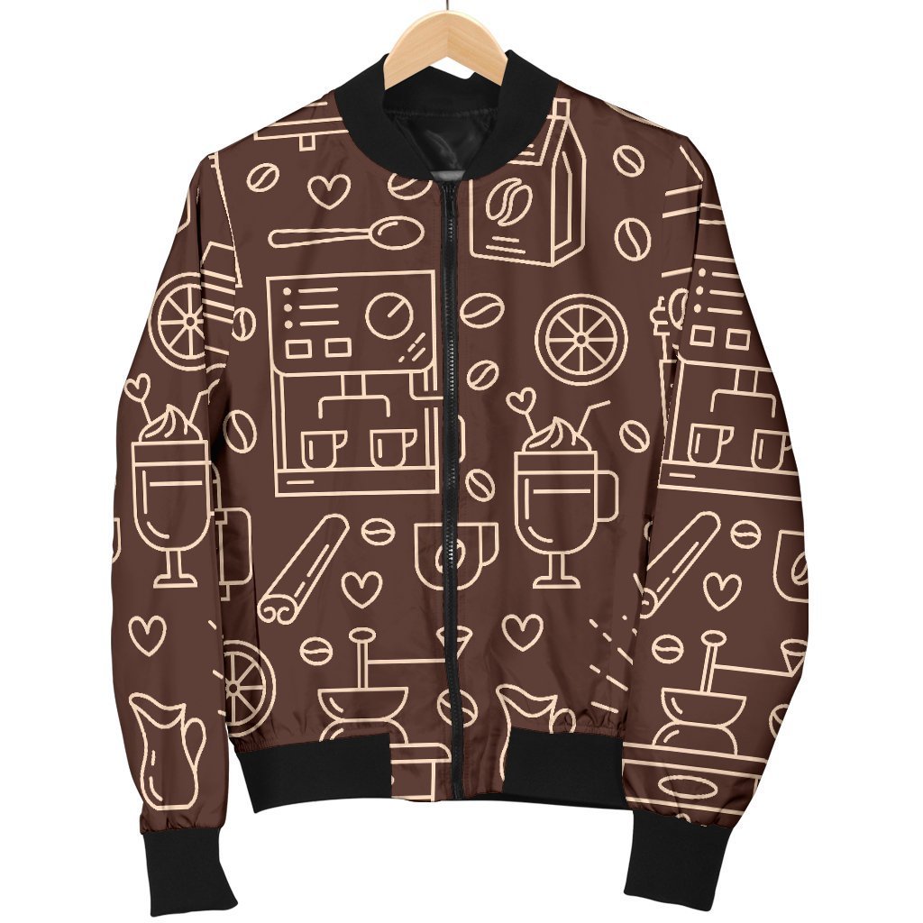 Coffee Print Pattern Women Casual Bomber Jacket-grizzshop