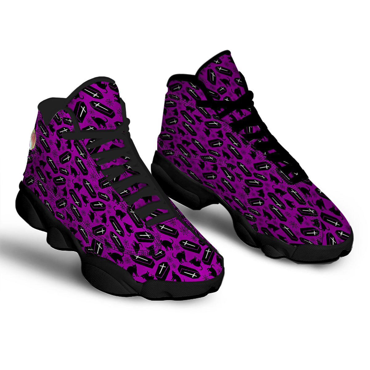 Coffin And Cat Purple Print Pattern Black Basketball Shoes-grizzshop