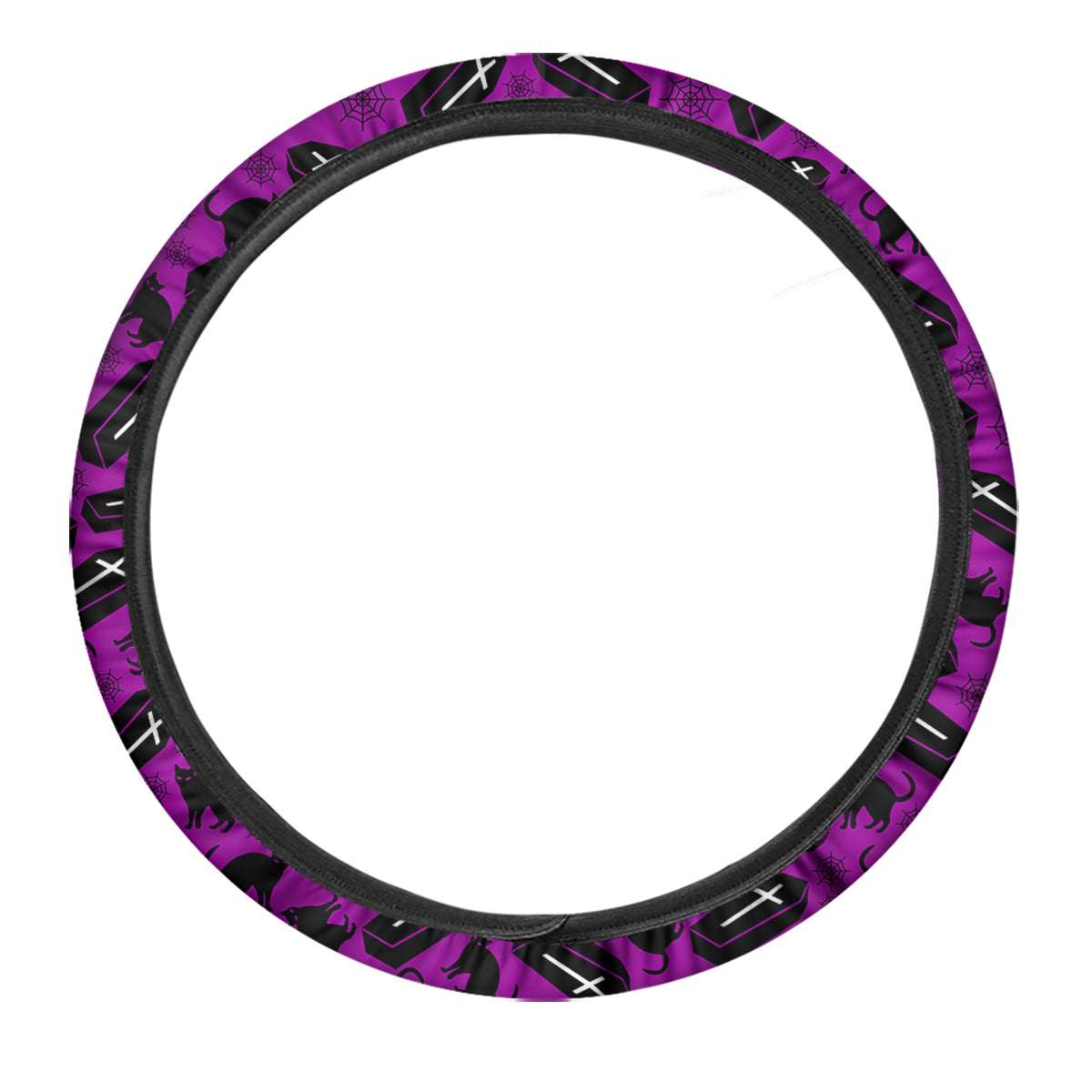 Coffin And Cat Purple Print Pattern Car Steering Wheel Cover-grizzshop