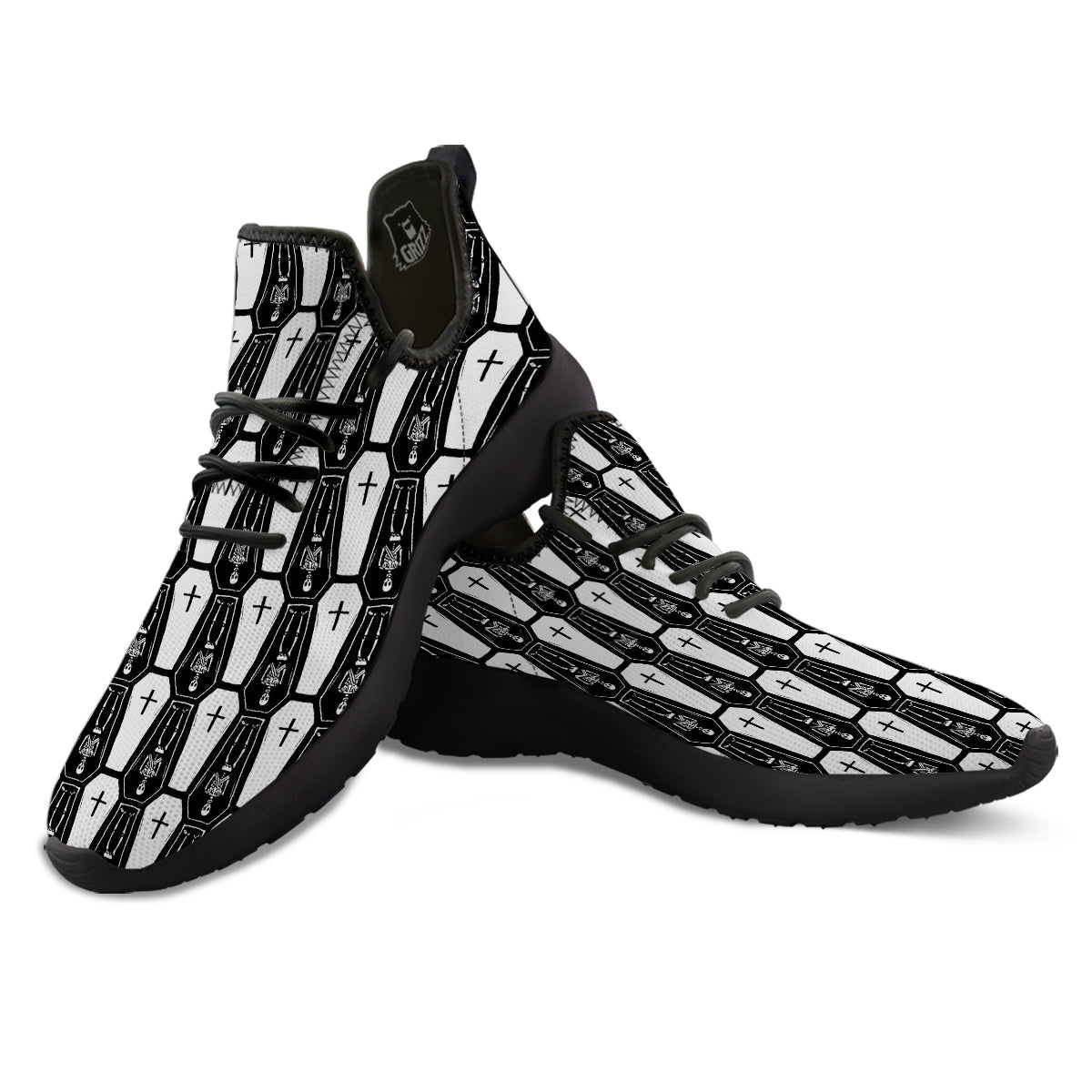 Coffin And Skeleton Print Pattern Black Athletic Shoes-grizzshop