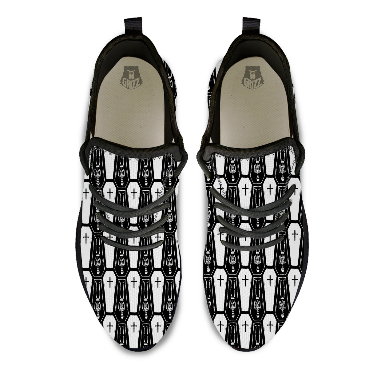 Coffin And Skeleton Print Pattern Black Athletic Shoes-grizzshop