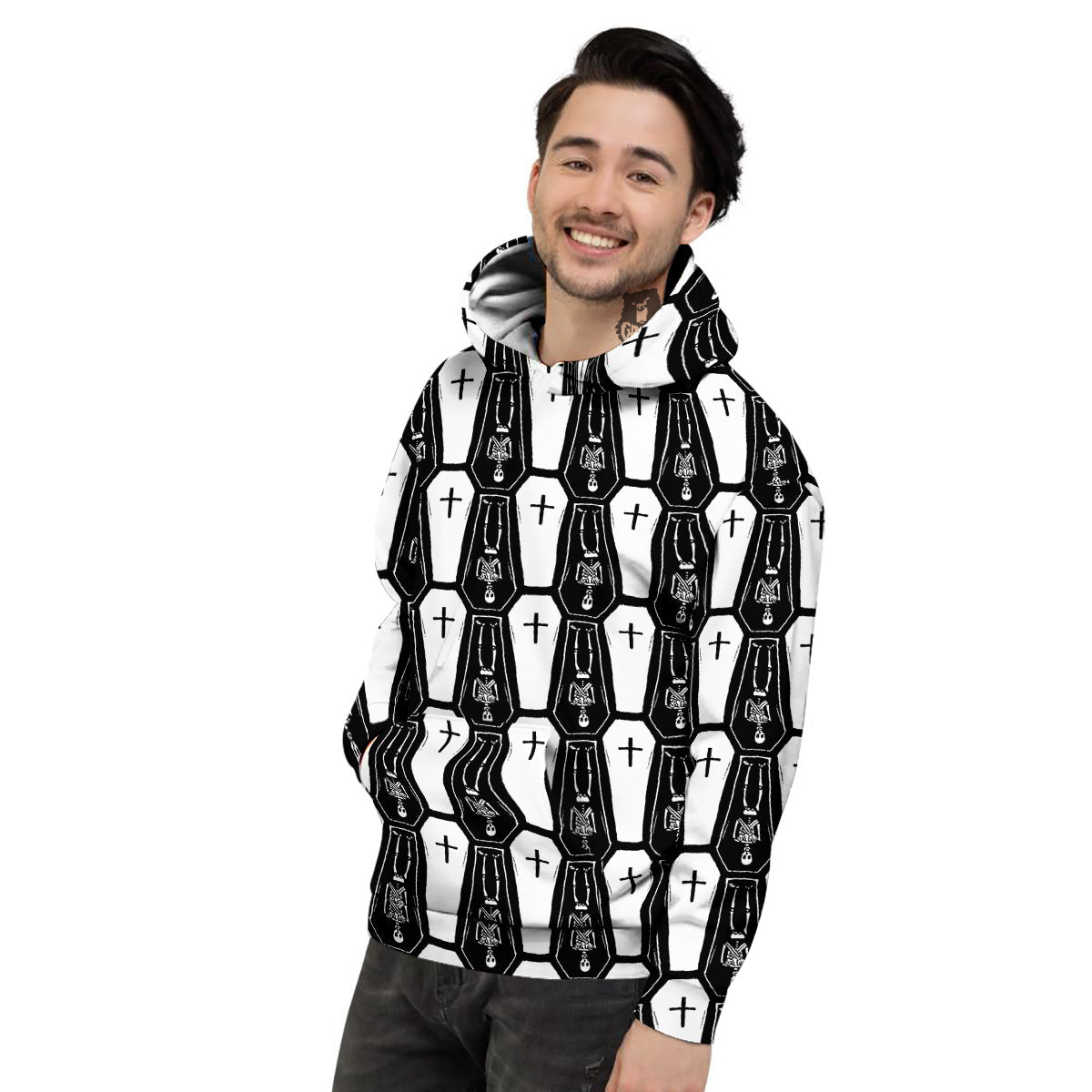 Coffin And Skeleton Print Pattern Men's Hoodie-grizzshop