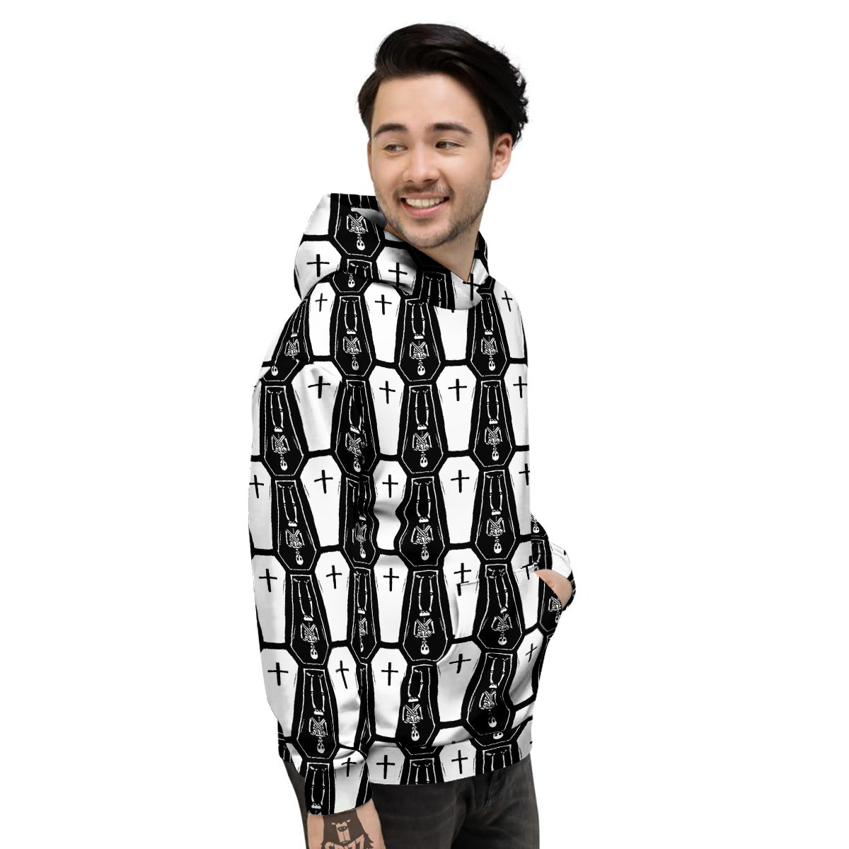 Coffin And Skeleton Print Pattern Men's Hoodie-grizzshop