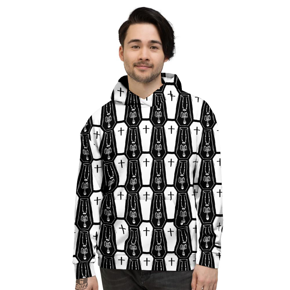 Coffin And Skeleton Print Pattern Men's Hoodie-grizzshop