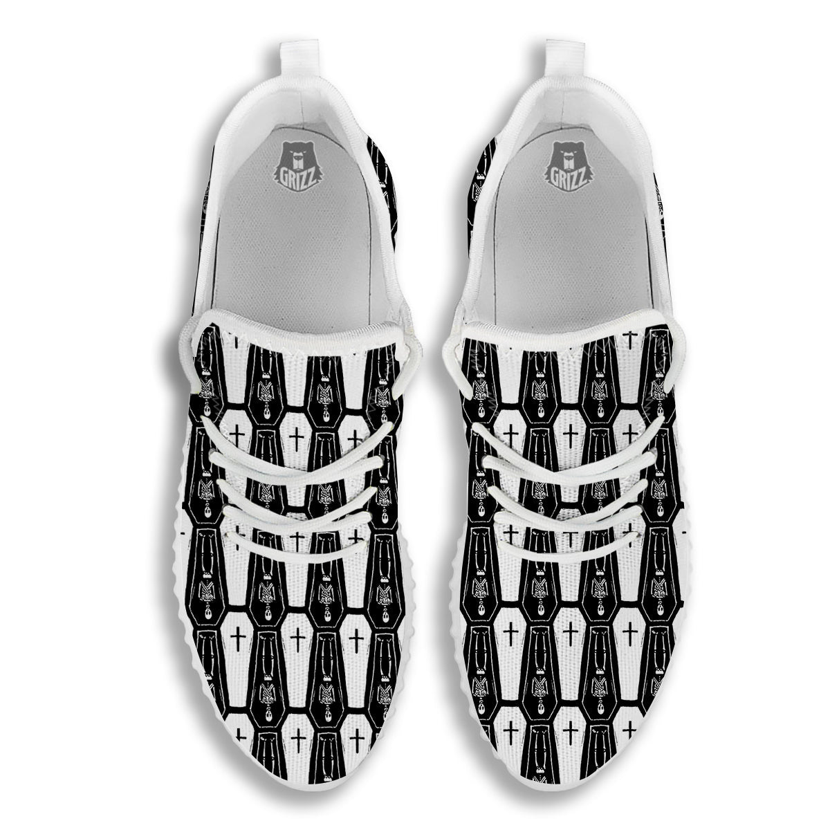 Coffin And Skeleton Print Pattern White Walking Shoes-grizzshop