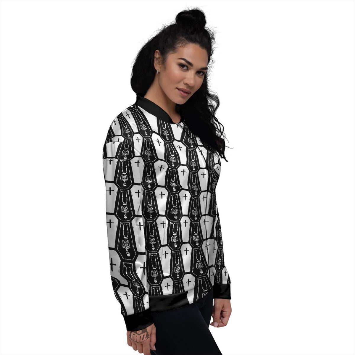 Coffin And Skeleton Print Pattern Women's Bomber Jacket-grizzshop
