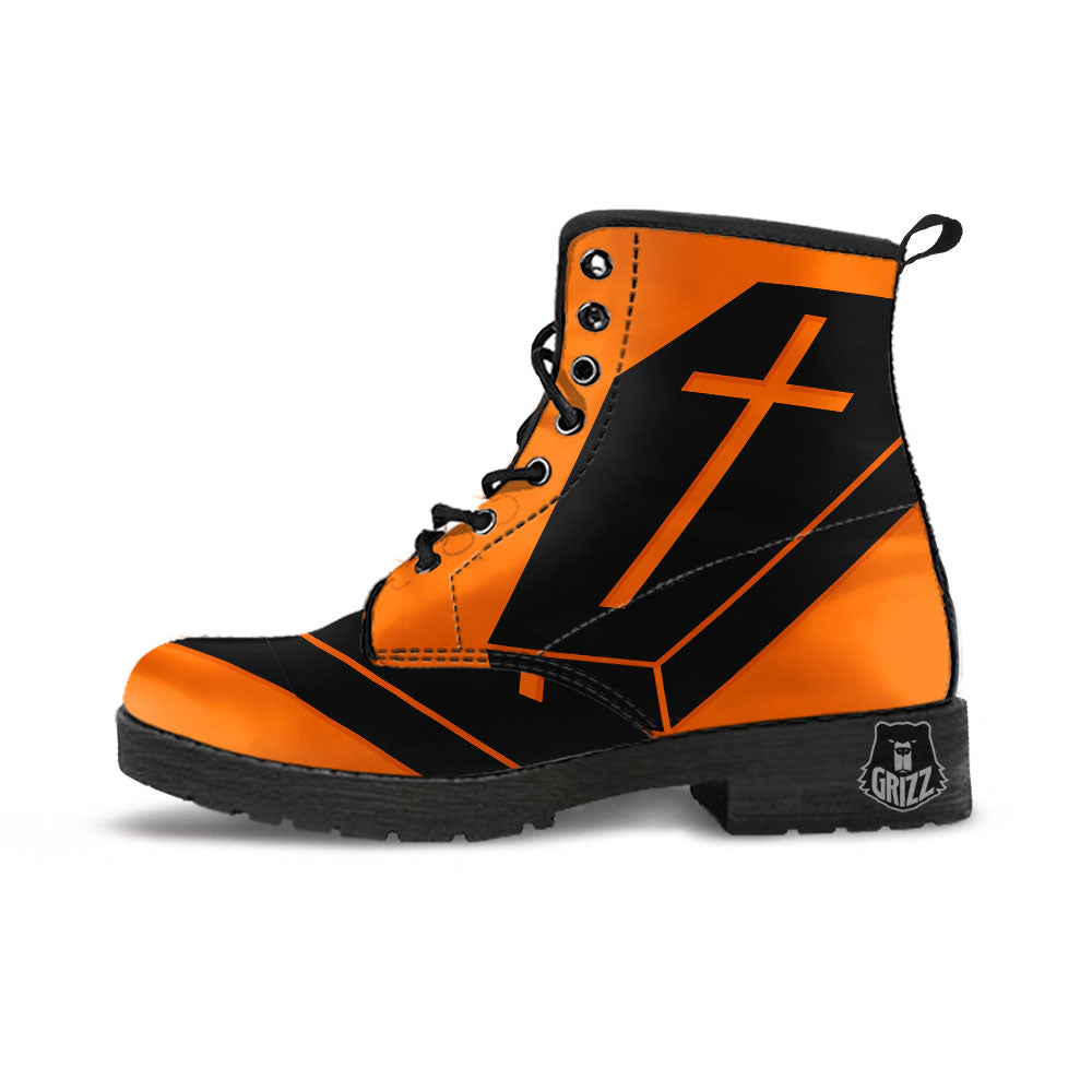 Coffin Halloween Vampire Print Leather Boots-grizzshop