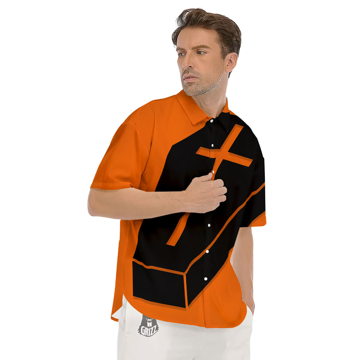 Coffin Halloween Vampire Print Men's Short Sleeve Shirts-grizzshop