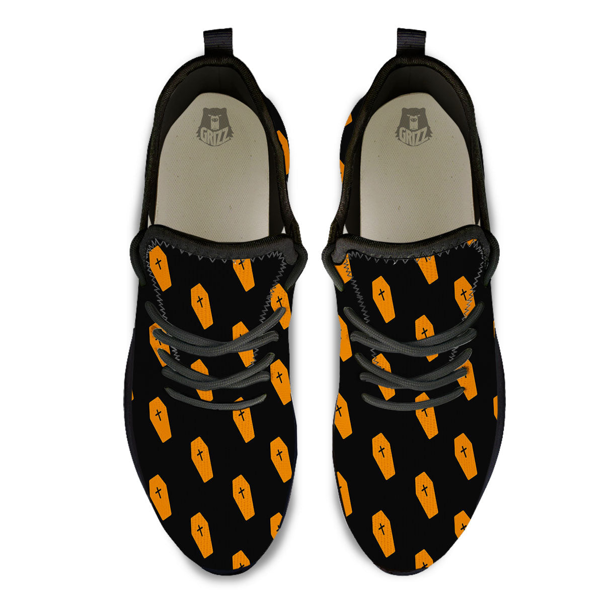 Coffin Orange Halloween Print Pattern Black Athletic Shoes-grizzshop