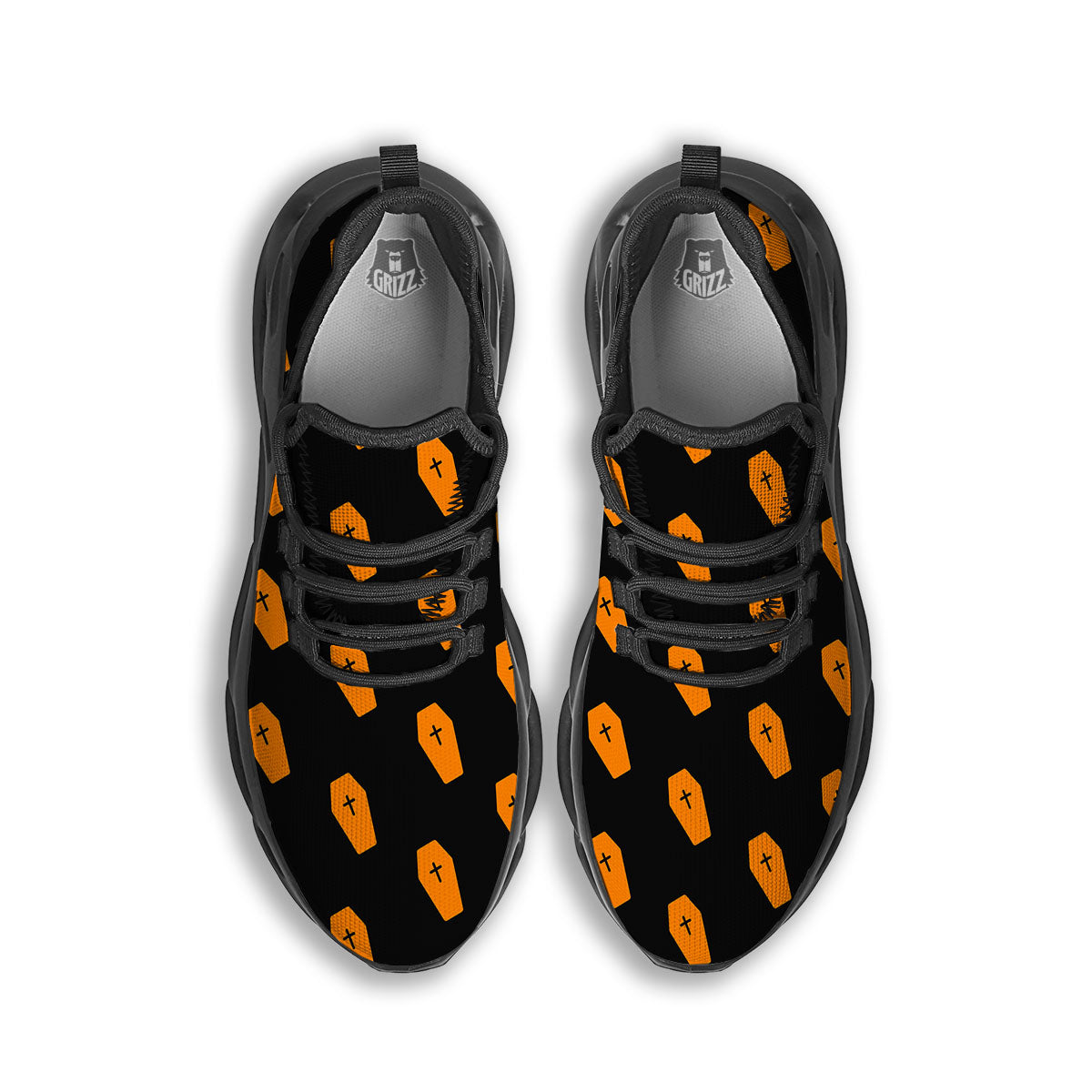 Coffin Orange Halloween Print Pattern Black Running Shoes-grizzshop