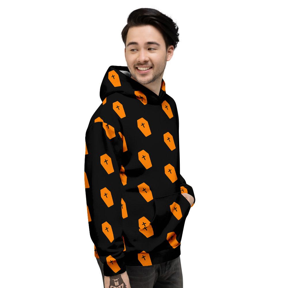 Coffin Orange Halloween Print Pattern Men's Hoodie-grizzshop