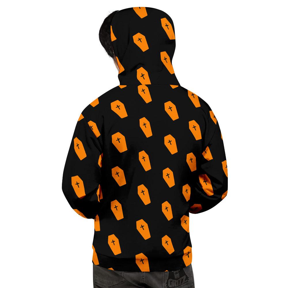 Coffin Orange Halloween Print Pattern Men's Hoodie-grizzshop