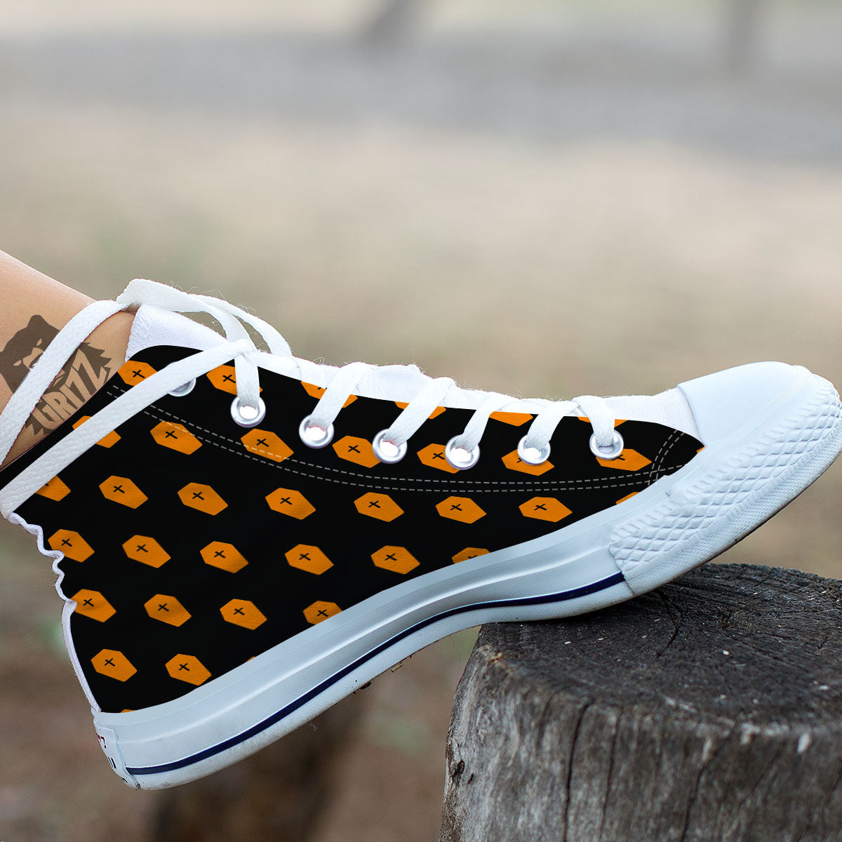 Coffin Orange Halloween Print Pattern White High Top Shoes-grizzshop