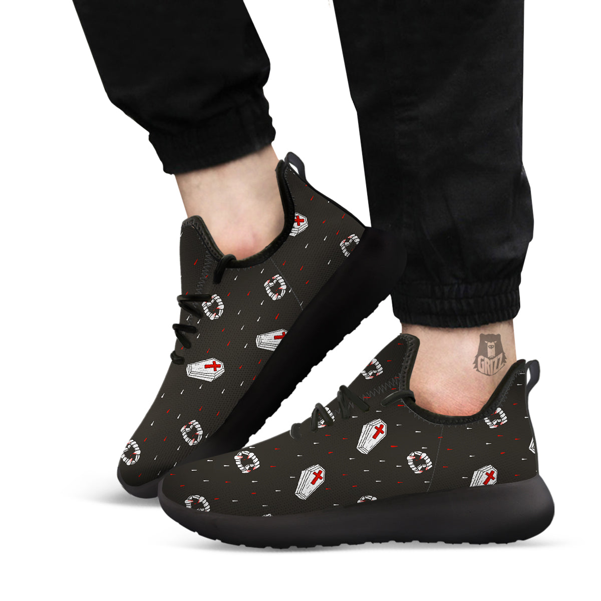Coffin Vampire Print Pattern Black Athletic Shoes-grizzshop