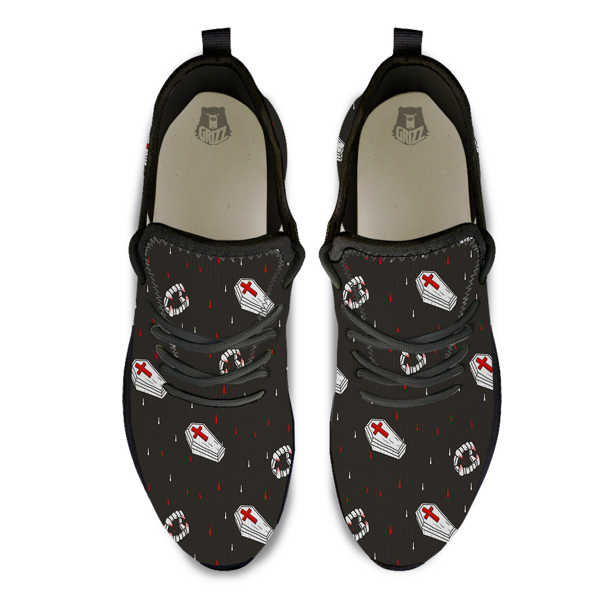 Coffin Vampire Print Pattern Black Athletic Shoes-grizzshop
