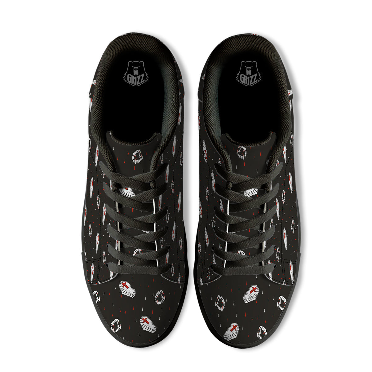 Coffin Vampire Print Pattern Black Low Top Sneakers-grizzshop