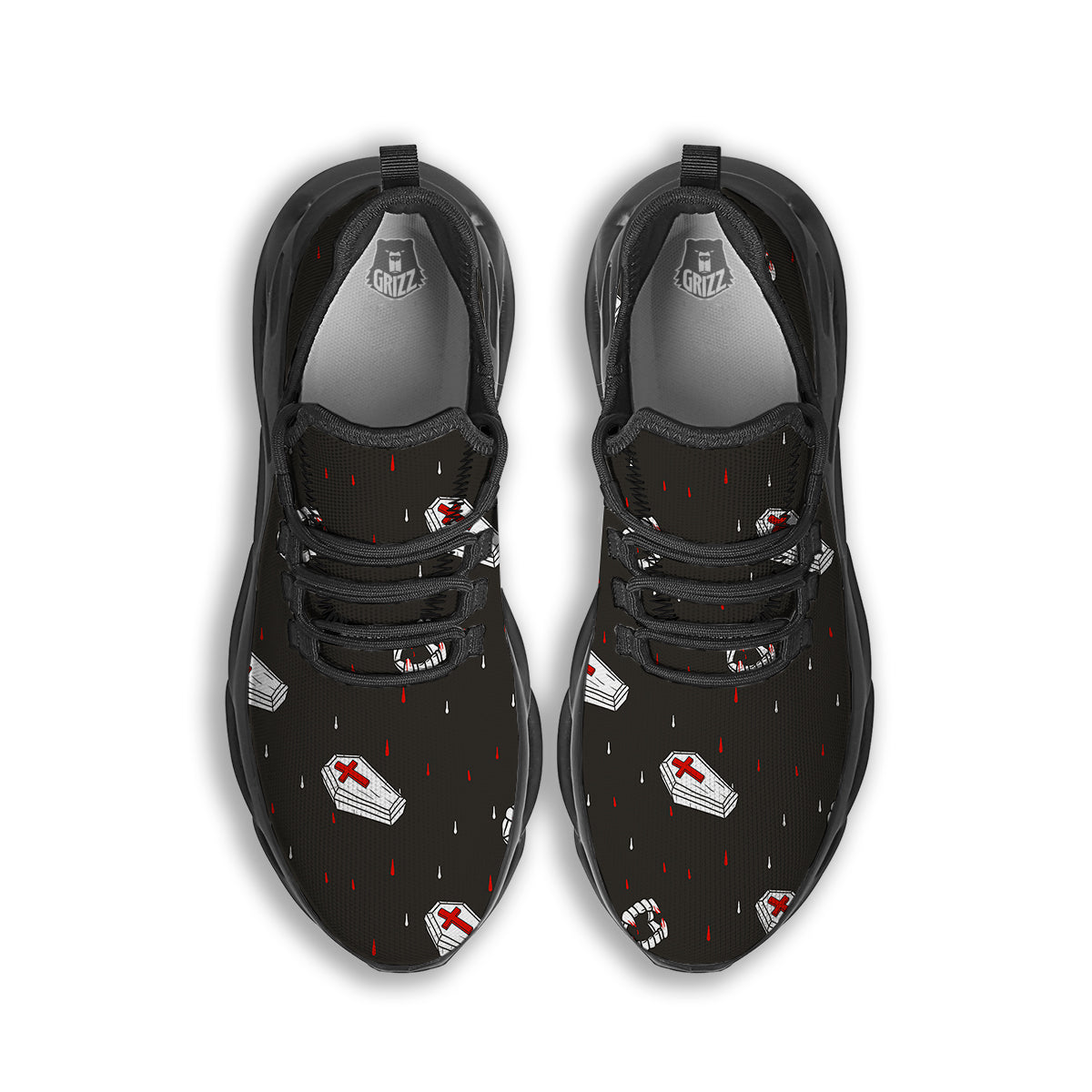 Coffin Vampire Print Pattern Black Running Shoes-grizzshop